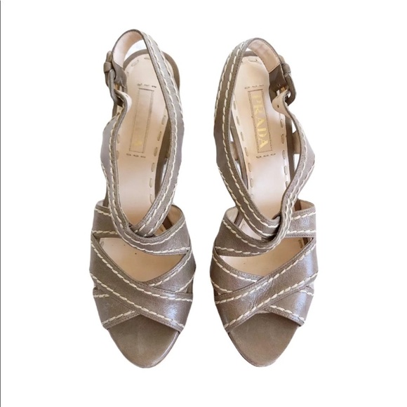 Prada Womens Neutral Tan Strappy Slingback Sandals 39.5 US Sz 9 - Picture 3 of 13